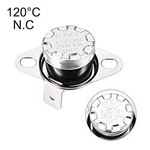 sourcing map KSD301 Termostato 120 °C/300 °F 10 A Normalmente cerrado N.C Ajuste interruptor de temperatura de disco a presión para microondas, horno, cafetera, ahumador 5pcs