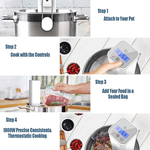 Sous Vide olla de precisión, circulador de inmersión térmica, control de pantalla táctil completo, ultrasilencioso, IPX7 impermeable, apto para cocina a baja temperatura