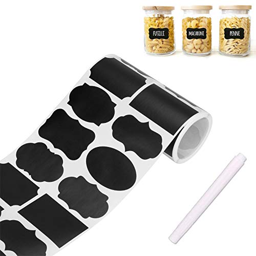 Sprießen 250 Pizarra Etiquetas Adhesivas de Pegatina Reutilizable Borrable Pegatina+1 Marcador de Tiza Blanca, para Decorar Tarros, Mermelada, Botes, Cocina, Hogar y Oficina
