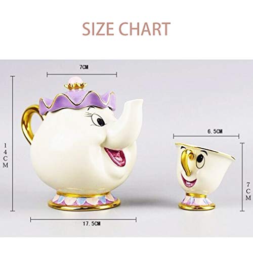 StMandy Beauty and The Best Tea Set Mrs Potts TeaPot and Chip Mug Sculpture Ceramic Tea Set Figurilla
