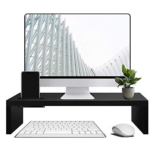 sumgott - Soporte para monitor de madera, para monitor, portátil, soporte ergonómico, 415 x 235 x 100 mm, color negro