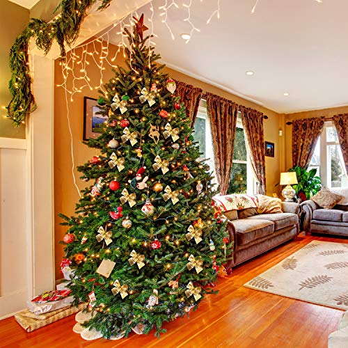Sumind 72 Pack Mini Lazo de Árbol de Navidad 6 cm Adornos de Lazo de Cinta para Decoración Colgante de Árbol de Navidad (Dorado)