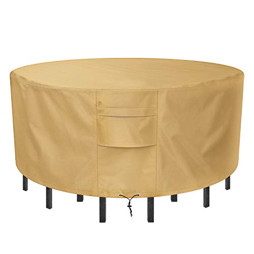 Sunkorto Fundas Muebles Jardín Cubierta Protectora para Mesas Sillas Bancos Sofás Patio Terraza Anti-UV Protección Impermeable contra Viento Lluvia Nieve, 600D Tela Oxford Resistente Redondo (⌀178cm)
