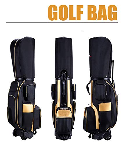 Super Light Campo De Transporte Bolso del Carro De Ruedas Bolso del Carro De Golf Bolsa De Transporte, Negro/Oro,Cromo