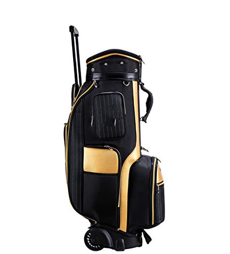 Super Light Campo De Transporte Bolso del Carro De Ruedas Bolso del Carro De Golf Bolsa De Transporte, Negro/Oro,Cromo