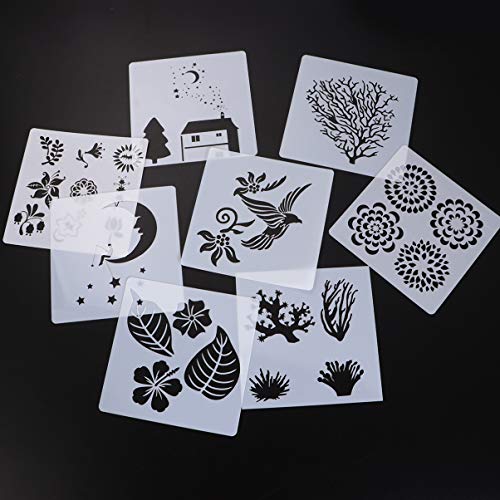 SUPVOX 8 Piezas de Plantillas de Dibujo Hojas Flores Pájaro Luna Estrellas Plantillas Plantillas de Pintura para Diario Decoración Del Hogar de Bricolaje (Estilo Aleatorio)