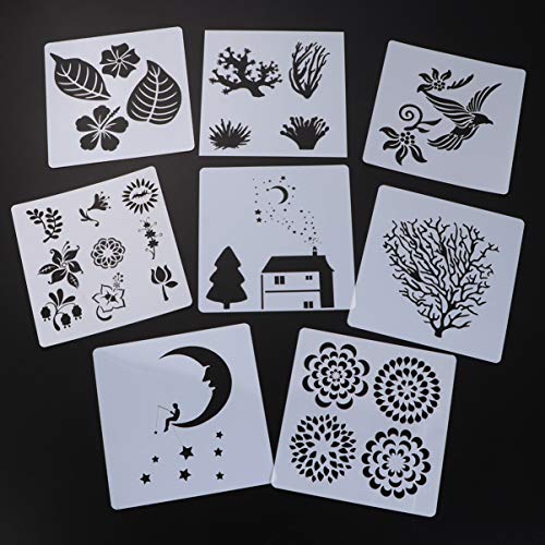 SUPVOX 8 Piezas de Plantillas de Dibujo Hojas Flores Pájaro Luna Estrellas Plantillas Plantillas de Pintura para Diario Decoración Del Hogar de Bricolaje (Estilo Aleatorio)