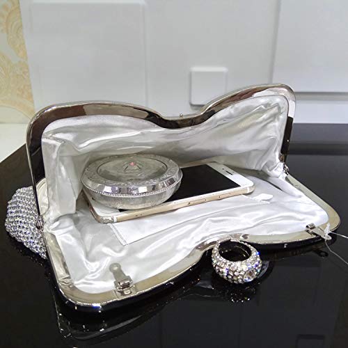 Syrads Bolso de Boda Dorado Clutch Mujer Fiesta Carteras de Mano Bolso de Noche Bandolera con Cadena para Ceremonia Novia Diamantes 722 (Plateado 2)