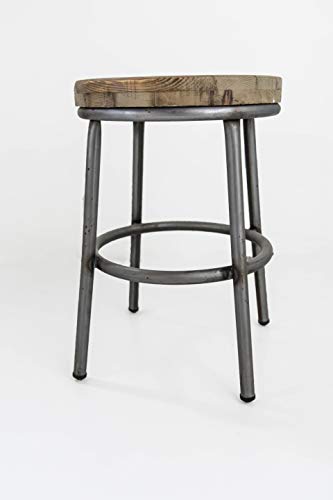 Taburete Bajo Metal y Madera TOM Industrial Sam, Asiento de Madera, 49x35cm. Incluye Imán Personalizable de Regalo.
