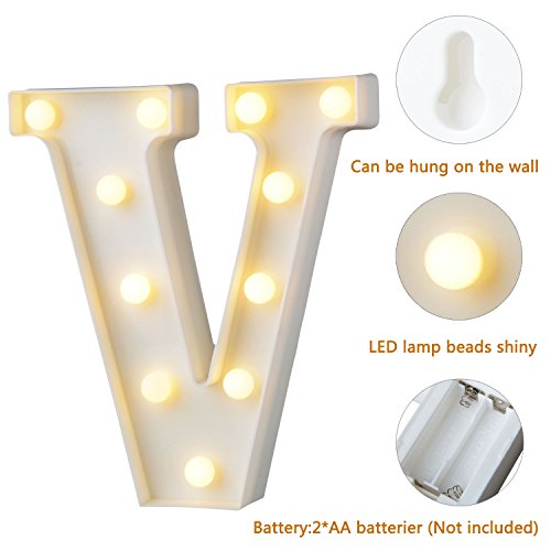 Takefuns Letras Led Luminosas Decorativas Letras Decorativas Luces De Espejo Del Alfabeto A-Z con Luces de LED para Decoración de DIY Wedding Party Dormitorio Decoración de Navidad- Letra V