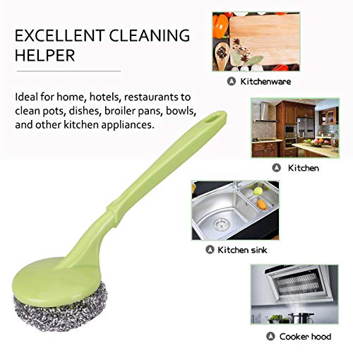 TankerStreet 6PCS Estropajos de Cocina Acero Inoxidable Depurador con Mango de Plástico Bolas de Alambre Acero Reemplazable Limpieza Herramienta de Cepillo para Lavado Plato Maceta Color Aleatorio