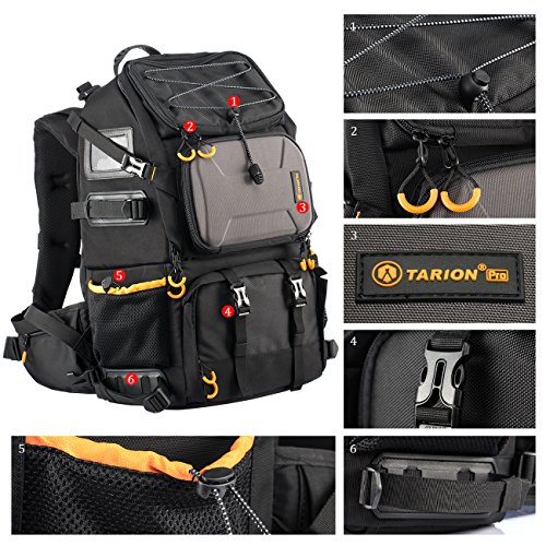 TARION Pro PB-01 Mochila Camara Grande Profesional Mochila Fotografia para Laptop Trípode Cámara Réflex Ordenador Impermeable Mochila Camara Senderismo
