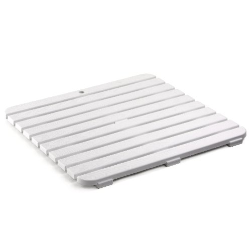 Tatay - Tarima de Baño o Ducha Antideslizante con Forma Cuadrada de Plástico y Diseño Grabado Efecto Madera. Medidas 55 cm Cada Lado, 3 cm de Alto. Color Blanco