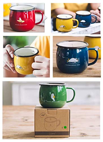 Taza de café para acampar de esmalte, patrón de dibujos animados lindo bueno para la taza de bebida diaria para niños (verde)