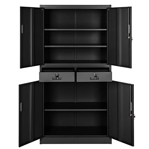 TecTake 402939 - Armario archivador con Cierre de Seguridad Negro, 5 Alturas + 2 cajones, Estructura de Acero, Sencillo Montaje
