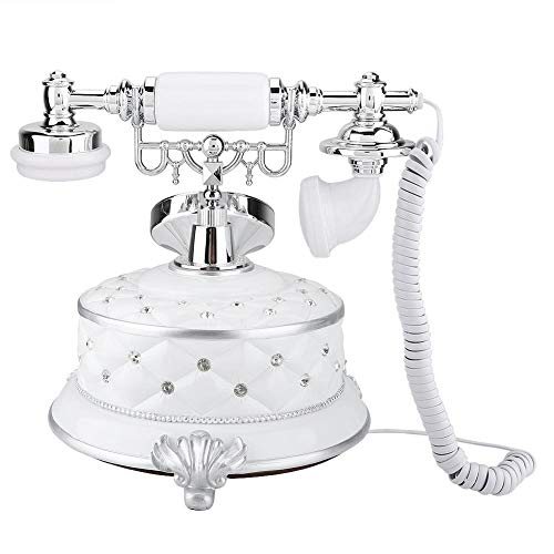 Teléfono con Auricular Retro, Teléfonos Decorativos Antiguos Blancos de Piedras Preciosas Retro, Identificador de Llamadas FSK y DTMF, Calendario Electrónico,para Regalos, Sala de Estar, Hotel