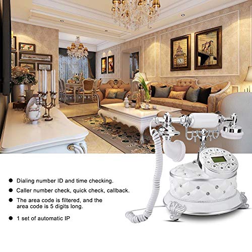 Teléfono con Auricular Retro, Teléfonos Decorativos Antiguos Blancos de Piedras Preciosas Retro, Identificador de Llamadas FSK y DTMF, Calendario Electrónico,para Regalos, Sala de Estar, Hotel