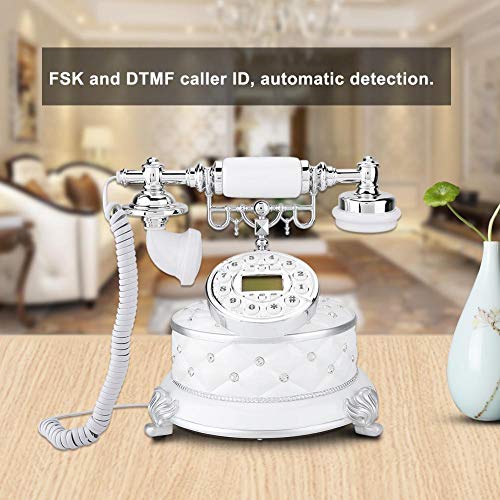 Teléfono con Auricular Retro, Teléfonos Decorativos Antiguos Blancos de Piedras Preciosas Retro, Identificador de Llamadas FSK y DTMF, Calendario Electrónico,para Regalos, Sala de Estar, Hotel