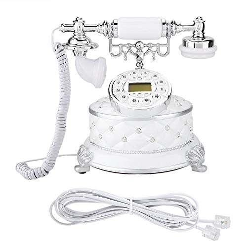 Teléfono con Auricular Retro, Teléfonos Decorativos Antiguos Blancos de Piedras Preciosas Retro, Identificador de Llamadas FSK y DTMF, Calendario Electrónico,para Regalos, Sala de Estar, Hotel