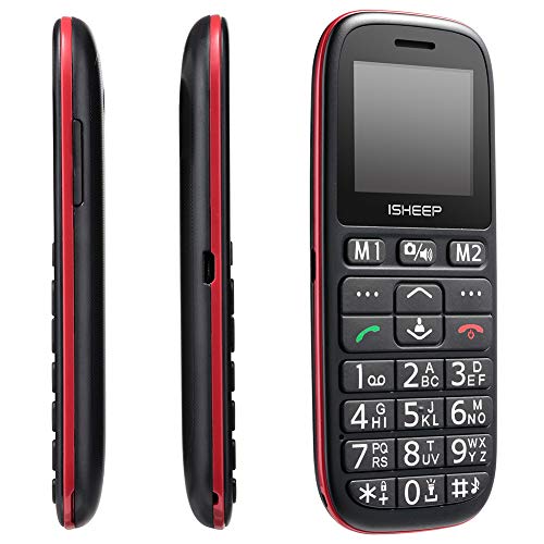 Teléfono móvil con Personas Mayores, Teclas Grandes, Isheep D102 gsm, Pantalla de 1,77 Pulgadas, tecla de Emergencia, cámara, Negro