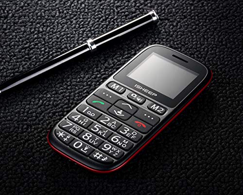 Teléfono móvil con Personas Mayores, Teclas Grandes, Isheep D102 gsm, Pantalla de 1,77 Pulgadas, tecla de Emergencia, cámara, Negro