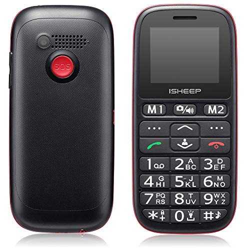 Teléfono móvil con Personas Mayores, Teclas Grandes, Isheep D102 gsm, Pantalla de 1,77 Pulgadas, tecla de Emergencia, cámara, Negro