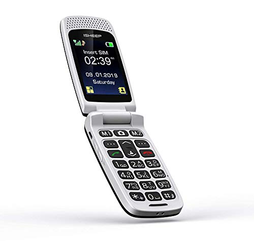 Teléfono móvil con tapa para personas mayores, teclas grandes, Isheep SF213 GSM, pantalla de 2,4 pulgadas, tecla de emergencia, cámara, negro
