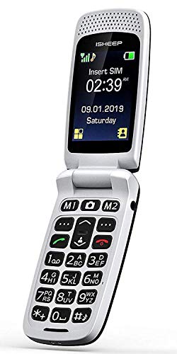Teléfono móvil con tapa para personas mayores, teclas grandes, Isheep SF213 GSM, pantalla de 2,4 pulgadas, tecla de emergencia, cámara, negro