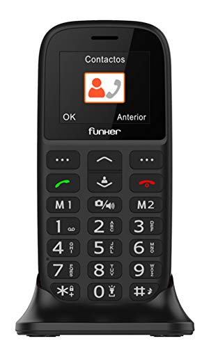 Teléfono Móvil Funker - C65 Negro Easy Plus- para Personas Mayores con botón SOS y Base cargadora. Cámara de Fotos y Agenda con Fotocontactos.
