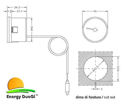 Termómetro capilar de repuesto para caldera, 0/120 °C, diámetro exterior 42 mm