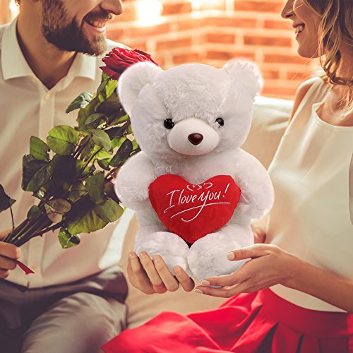 THE TWIDDLERS Oso Peluche 45cm con 'I Love You' de corazón - Blanco Teddy Bear con Sensación De Felpa Suave Regalo para Día De San Valentín –Tierno Y Romántico para Pareja, Y Ocasiones Especiales