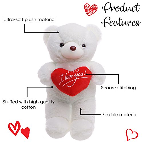THE TWIDDLERS Oso Peluche 45cm con 'I Love You' de corazón - Blanco Teddy Bear con Sensación De Felpa Suave Regalo para Día De San Valentín –Tierno Y Romántico para Pareja, Y Ocasiones Especiales