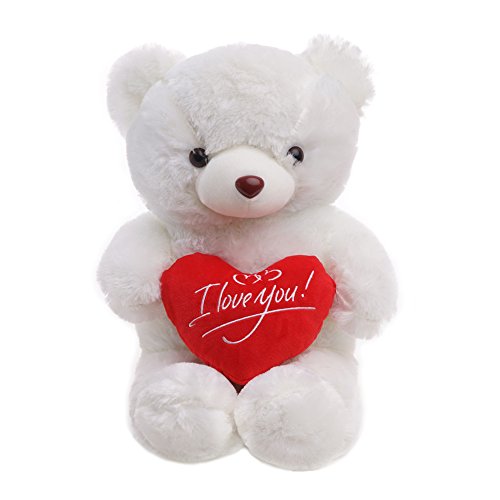 THE TWIDDLERS Oso Peluche 45cm con 'I Love You' de corazón - Blanco Teddy Bear con Sensación De Felpa Suave Regalo para Día De San Valentín –Tierno Y Romántico para Pareja, Y Ocasiones Especiales
