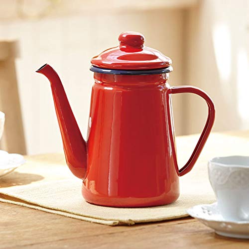 Tiamu Cafetera de Esmalte de Alto Grado de 1.1L Verter sobre Leche Jarra de Agua Jarra Tetera Barista Hervidor para Estufa de Gas y Cocina de InduccióN Rojo