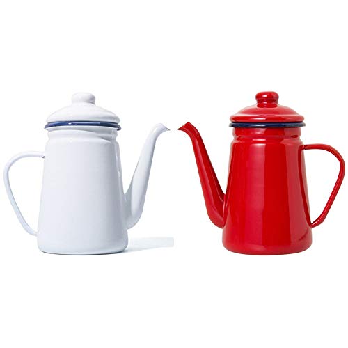 Tiamu Cafetera de Esmalte de Alto Grado de 1.1L Verter sobre Leche Jarra de Agua Jarra Tetera Barista Hervidor para Estufa de Gas y Cocina de InduccióN Rojo