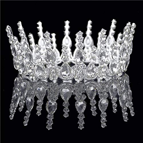 Tiaras redondas de cristal multicolor con cristales plateados y dorados para boda, corona de novia con diamantes de imitación, accesorio para el pelo, color dorado y blanco