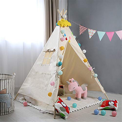 Tienda de lona de algodón portátil Decoración de la habitación interior Tiendas de casa de juegos Accesorios de fotografía Tipi for niñas Niños Bebés Niño pequeño con cortinas Ventana Túneles de carpa