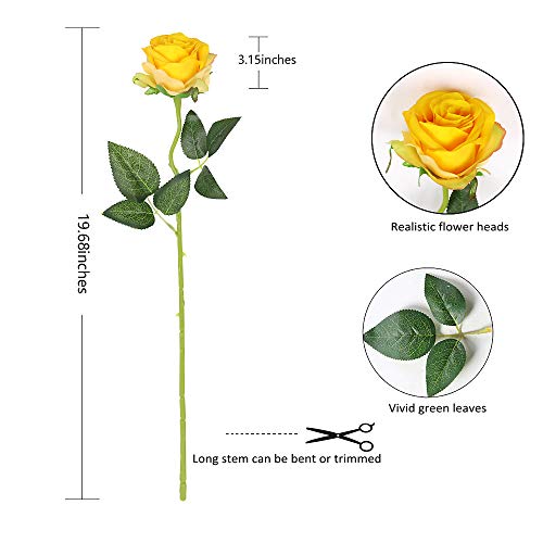 Tifuly 12 PCS Rosas Artificiales, Realista Largo Tallo Falso Rosa Seda Nupcial Ramo de Novia Flor para Home Garden Party Hotel Decoración