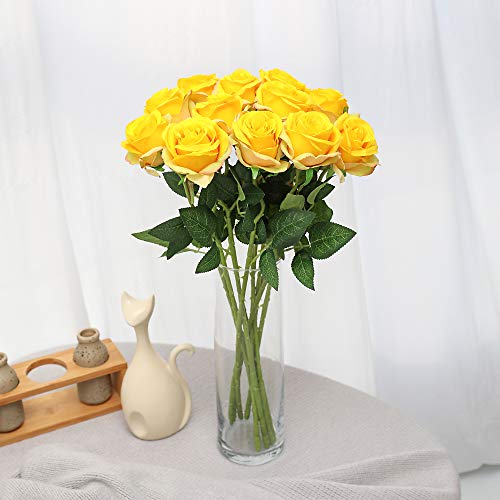 Tifuly 12 PCS Rosas Artificiales, Realista Largo Tallo Falso Rosa Seda Nupcial Ramo de Novia Flor para Home Garden Party Hotel Decoración