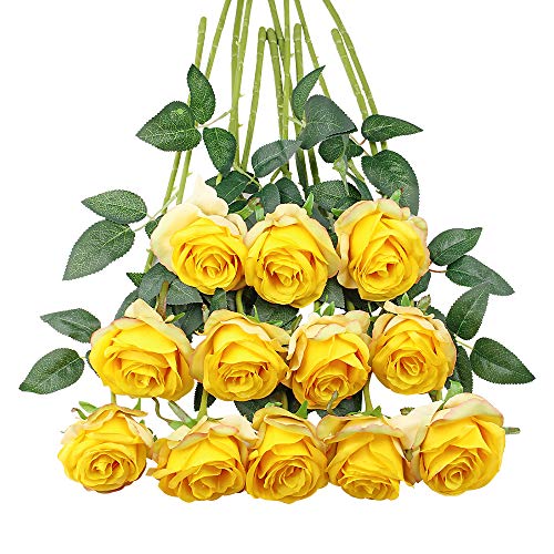 Tifuly 12 PCS Rosas Artificiales, Realista Largo Tallo Falso Rosa Seda Nupcial Ramo de Novia Flor para Home Garden Party Hotel Decoración