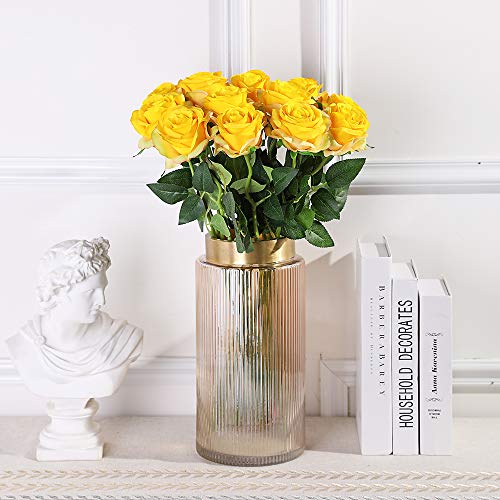 Tifuly 12 PCS Rosas Artificiales, Realista Largo Tallo Falso Rosa Seda Nupcial Ramo de Novia Flor para Home Garden Party Hotel Decoración