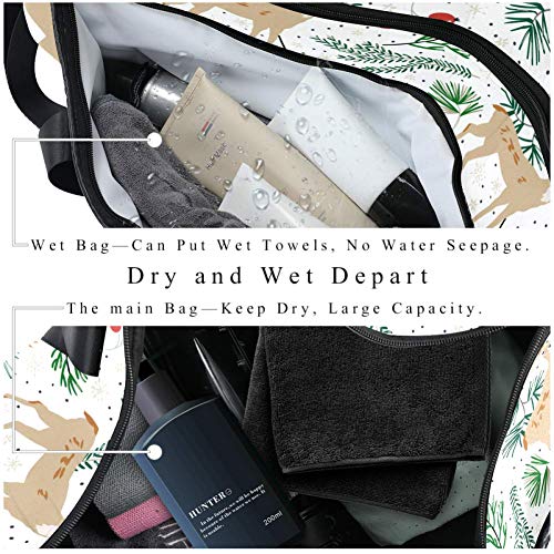 TIZORAX - Bolsa de deporte impermeable para gimnasio con estampado de acebo y ciervos, bolsa de viaje para gimnasio en seco y húmedo para mujeres y hombres