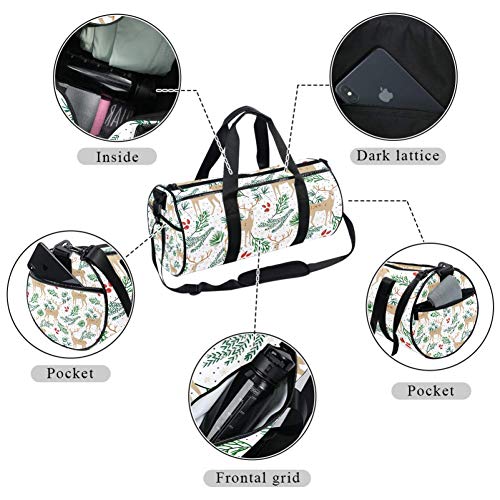 TIZORAX - Bolsa de deporte impermeable para gimnasio con estampado de acebo y ciervos, bolsa de viaje para gimnasio en seco y húmedo para mujeres y hombres