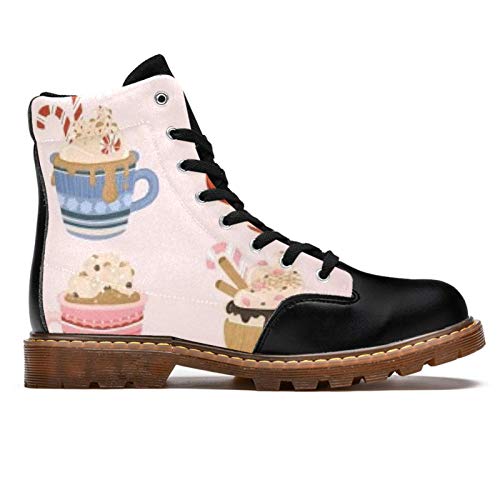 TIZORAX Botas de invierno para las mujeres Postre Copa imprime la parte superior alta con cordones clásicos zapatos de la escuela de lona, color Multicolor, talla 39 EU
