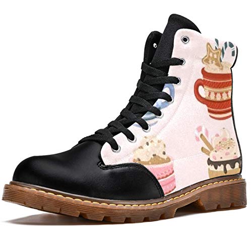 TIZORAX Botas de invierno para las mujeres Postre Copa imprime la parte superior alta con cordones clásicos zapatos de la escuela de lona, color Multicolor, talla 39 EU