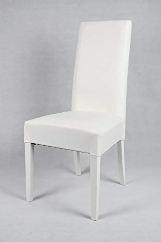 Tommychairs - Set 4 sillas Luisa para Cocina, Comedor, Bar y Restaurante, solida Estructura en Madera de Haya y Asiento tapizado en Polipiel Blanco