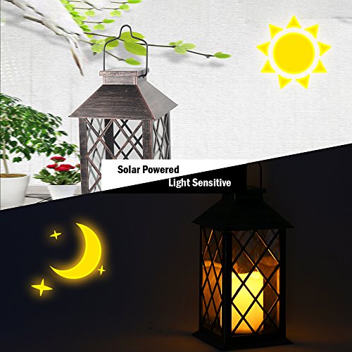Tomshine Linterna Solar con Vela Efecto Luz LED Solar Jardín Lámpara,Estilo Vintage, Exterior Iluminación Balcón Jardín Faroles de Decoracion