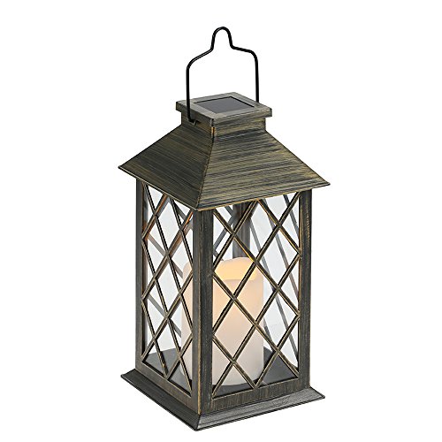 Tomshine Linterna Solar con Vela Efecto Luz LED Solar Jardín Lámpara,Estilo Vintage, Exterior Iluminación Balcón Jardín Faroles de Decoracion