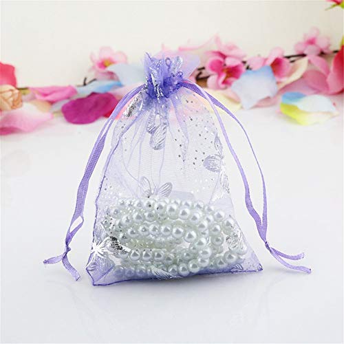 TooGet Vacías con Cordón de Organza Sobres Bolsas y Bolsas de Regalo de Boda（Púrpura y Mariposa）- 100PCS