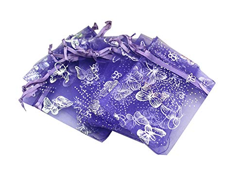 TooGet Vacías con Cordón de Organza Sobres Bolsas y Bolsas de Regalo de Boda（Púrpura y Mariposa）- 100PCS